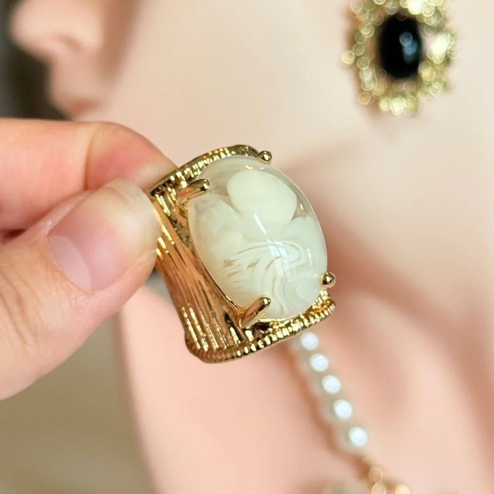 Gold-Plated White Cameo Statement Ring